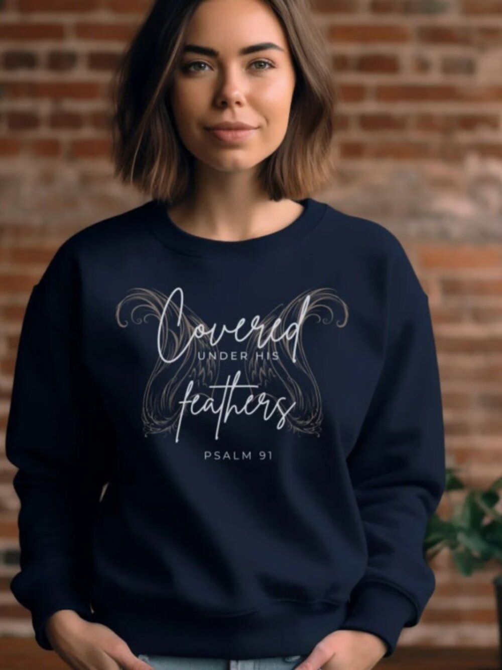 Covered Under His Feathers Psalm 91 - Unisex Crew-Neck Sweatshirt